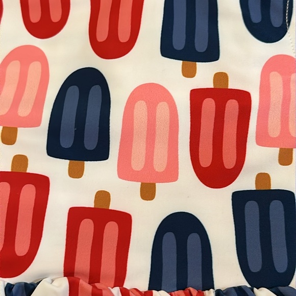 NWT MudPie Popsicle Stripe Reversible Swimsuit 3pc w/Headband 12-18m - Picture 2 of 3